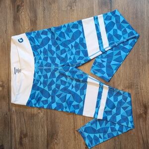 GRRRL Brand Women's Blue Geometric Leggings with White Waistband - Medium/Large